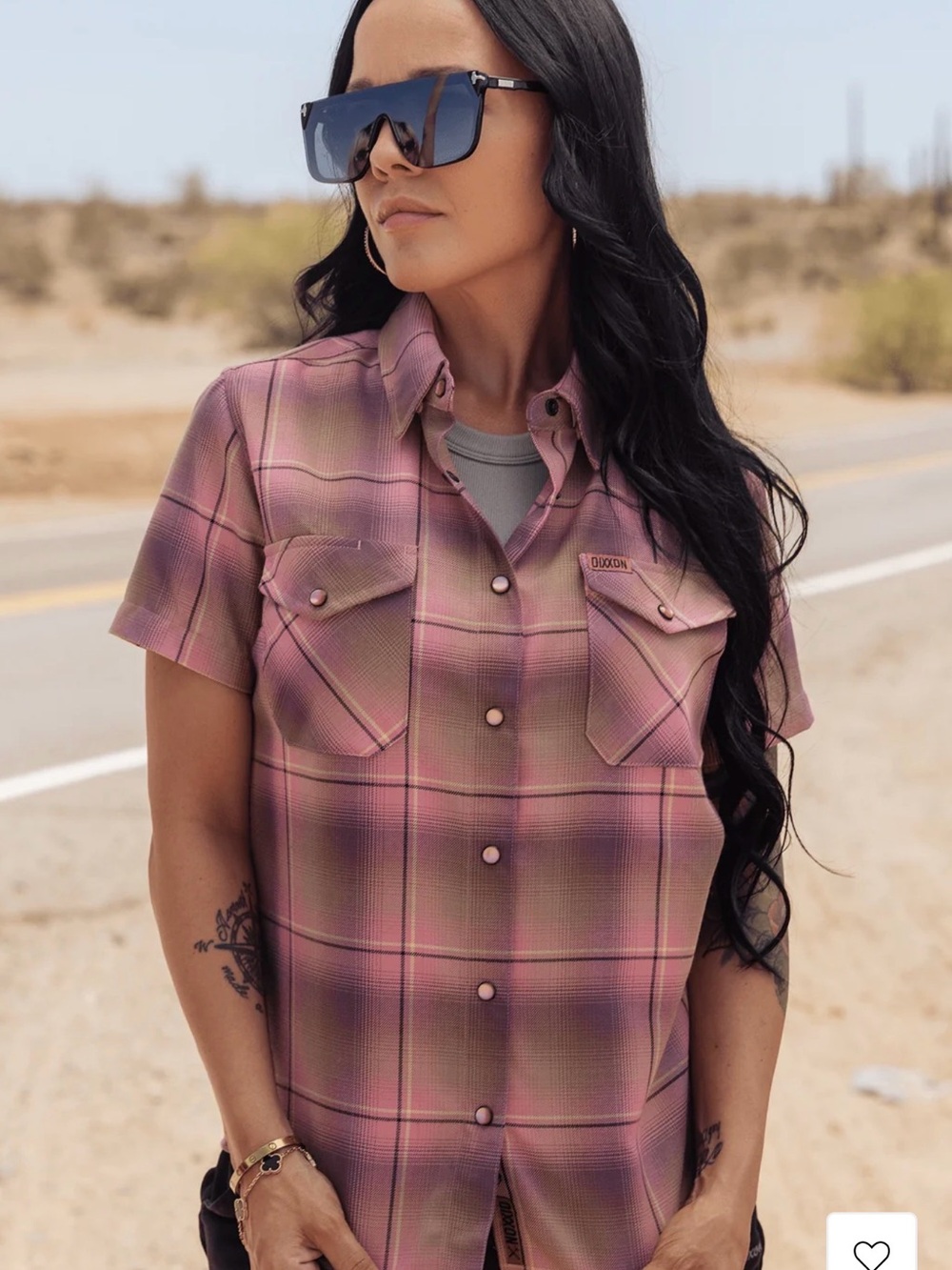Short Sleeve Pink Plaid Button-Up Top by